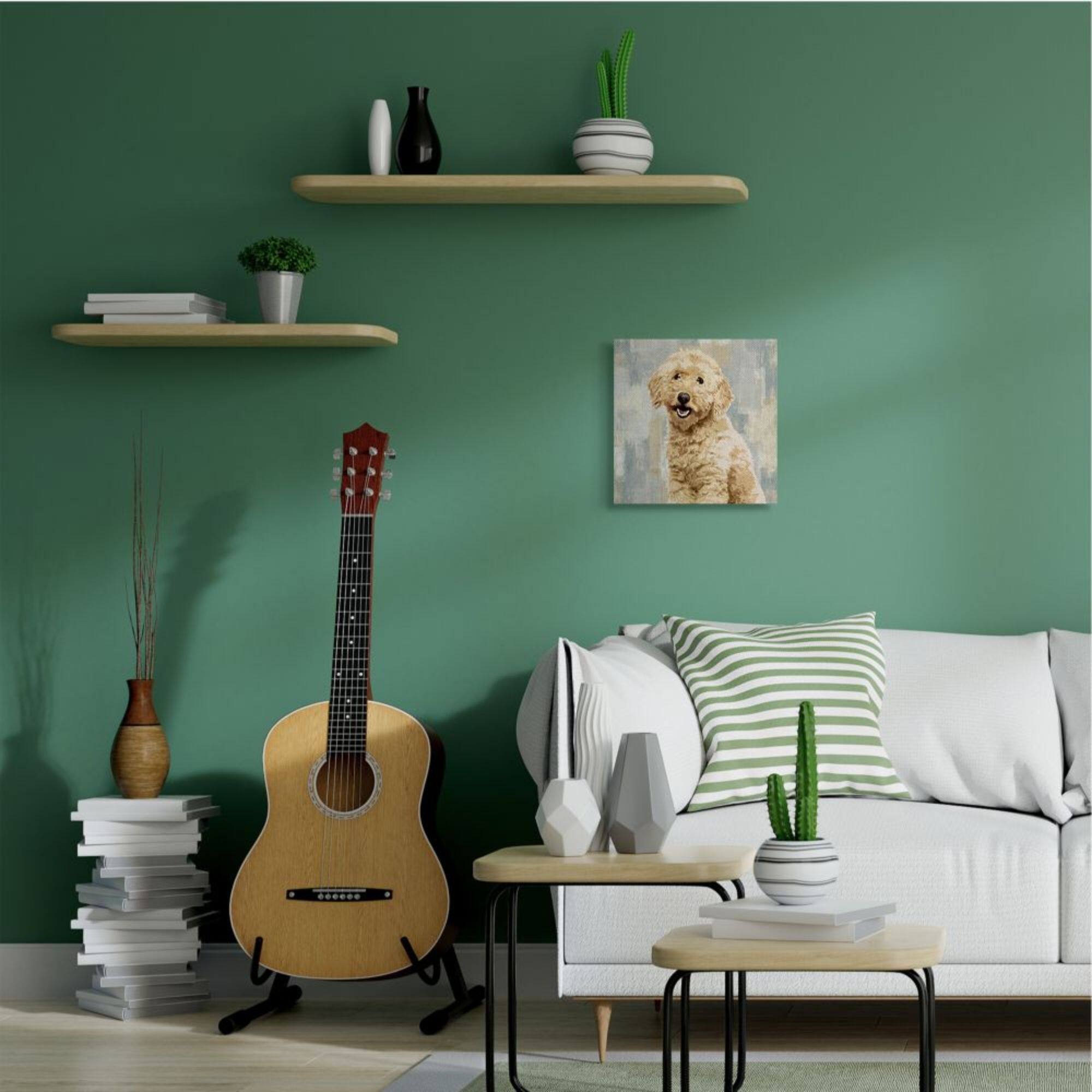 Stupell Industries Smiling Labradoodle Dog Patchwork Grey Beige Pattern Canvas Wall Art
